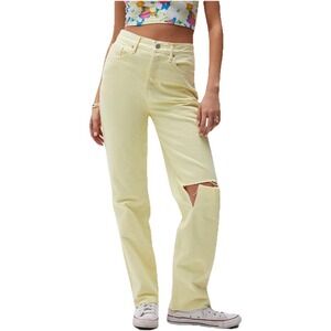 Pacsun Dad Jean Womens Size 24 Distressed High Rise Buttonfly Yellow Boho Shabby